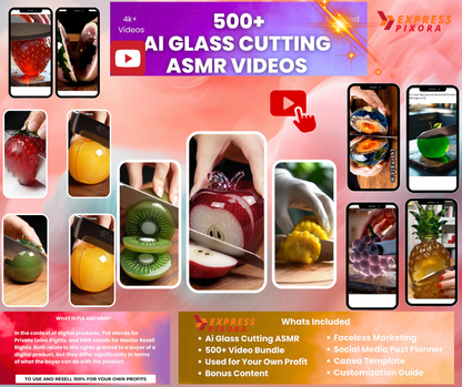 Plus de 500 bobines d'IA pour la découpe de verre ASMR : TikTok viral, bobines, shorts