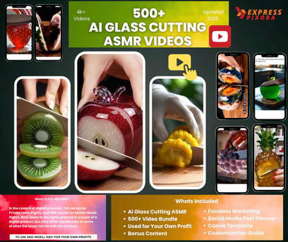 Plus de 500 bobines d'IA pour la découpe de verre ASMR : TikTok viral, bobines, shorts