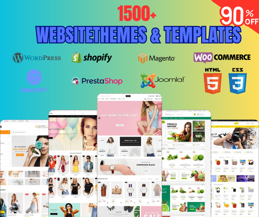 Plus de 1 500 modèles de thèmes Web Mega Bundle | WordPress, Shopify, HTML, WooCommerce, Magento, PrestaShop |