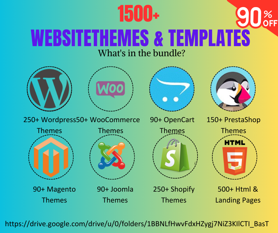 Plus de 1 500 modèles de thèmes Web Mega Bundle | WordPress, Shopify, HTML, WooCommerce, Magento, PrestaShop |